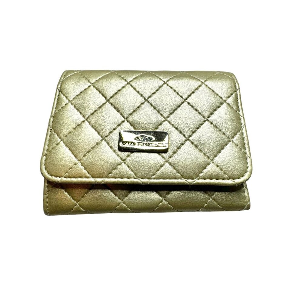 Via Piaggi Quilted Gold Trifold Wallet With Card Slots & ID Window NWOT